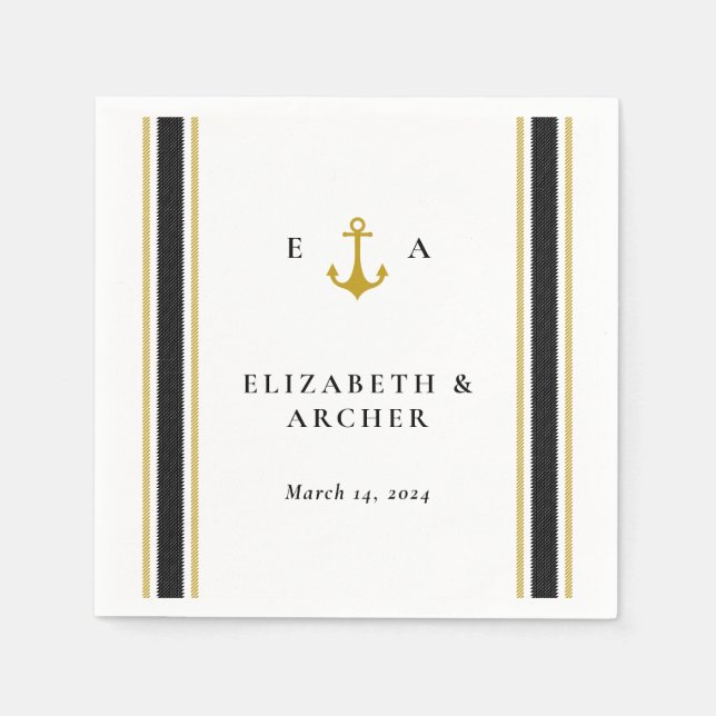 Serviette En Papier Nautical Monogram Mariage Cocktail Napkin (Devant)