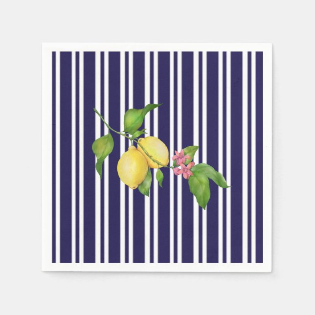 Serviette En Papier Nautical Navy Stripe Sicilian Lemon Papier Napkin (Devant)