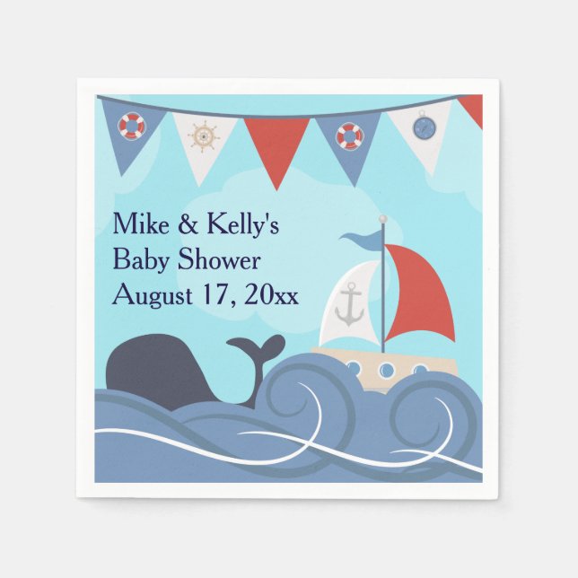 Serviette En Papier Nautical Sailboat Beach Ocean Whale Baby shower (Devant)