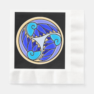 Serviette En Papier Nautilus et feuilles de palmier - 3 Bleus, Jaune, 