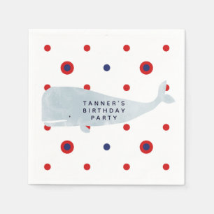 Serviette En Papier Nautique Gris Aquarelle Baleine Rouge Blue Dots Pa