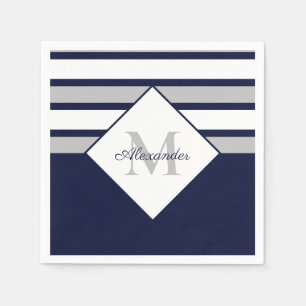 Serviette En Papier Nautique moderne Marine Bleu Gris Gris Gris Gris R