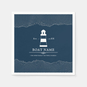 Serviette En Papier Nautique Personnalisé phare bleu Bateau Napkin