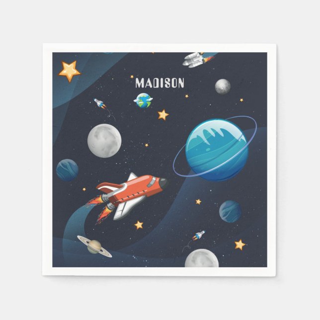 Serviette En Papier Navette spatiale Voyage Lune Étoiles Papier person (Devant)