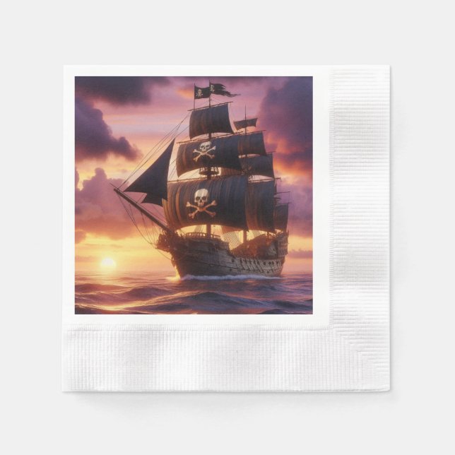 Serviette En Papier Navire pirate au lever/coucher du soleil (Devant)