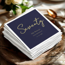 Navy and Gold Seventy Birthday Party Napkins 