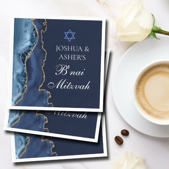 Serviette En Papier Navy Blue Gold B'nai Mitzvah Elegant Party (Créateur téléchargé)