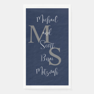 Serviette En Papier Navy Blue White B'nai Mitzvah Nom Monogramme