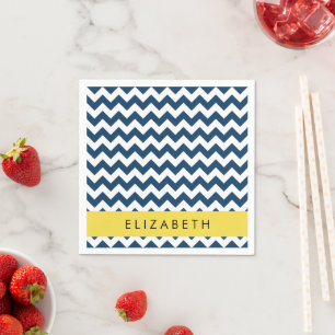 Serviette En Papier Navy Blue Zigzag, Navy Blue Chevron, Votre nom