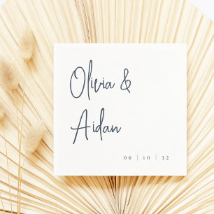 Serviette En Papier Navy   Modern Handwritten Script Wedding