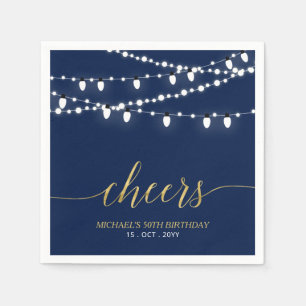 Serviette En Papier Navy & Or Fête d'anniversaire adulte Élégante Lu