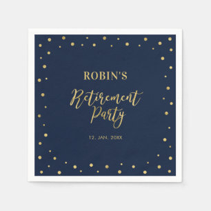 Serviette En Papier Navy & Or Fête de Retraite Chic Confetti