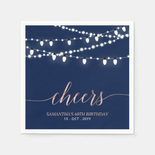 Serviette En Papier Navy & Or rose Fête d'anniversaire adulte élégan