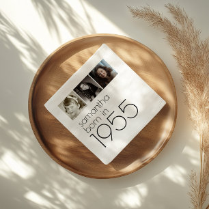 Serviette En Papier Né en 1955 3 Photos 70ème anniversaire