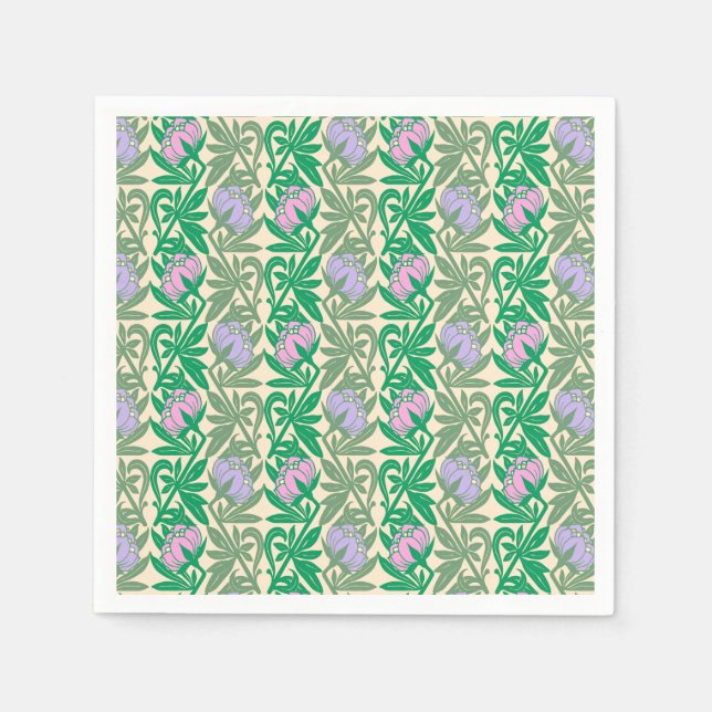 Serviette En Papier Nénuphars rose Art Nouveau damas (Devant)