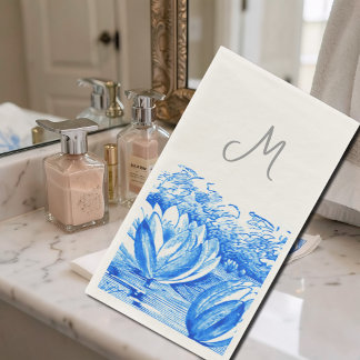 Serviette En Papier nénuphars vintage - bleu monogrammé