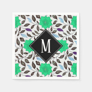 Serviette En Papier Neo Mint Vintage Floral Poppy Motif Monogramme