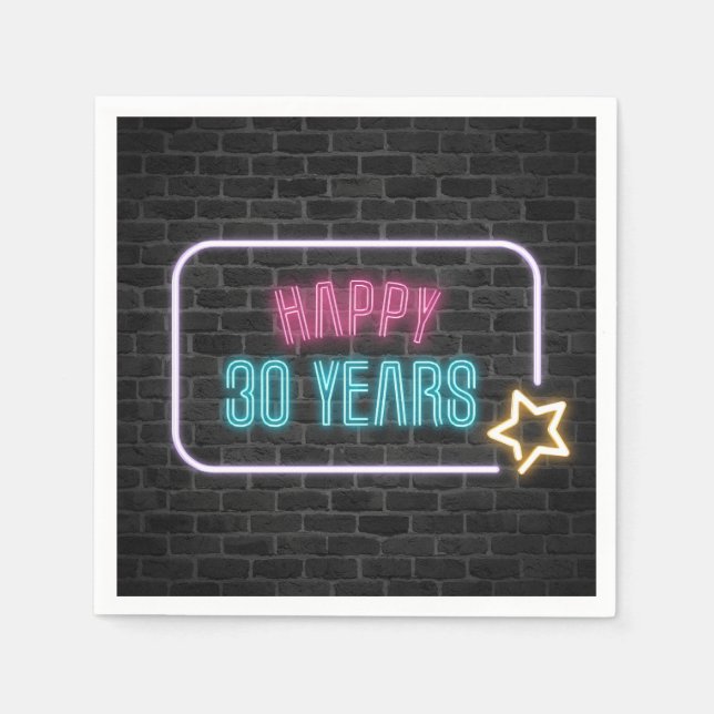 Serviette En Papier Neon 30e Marque d'anniversaire sur les serviettes  (Devant)