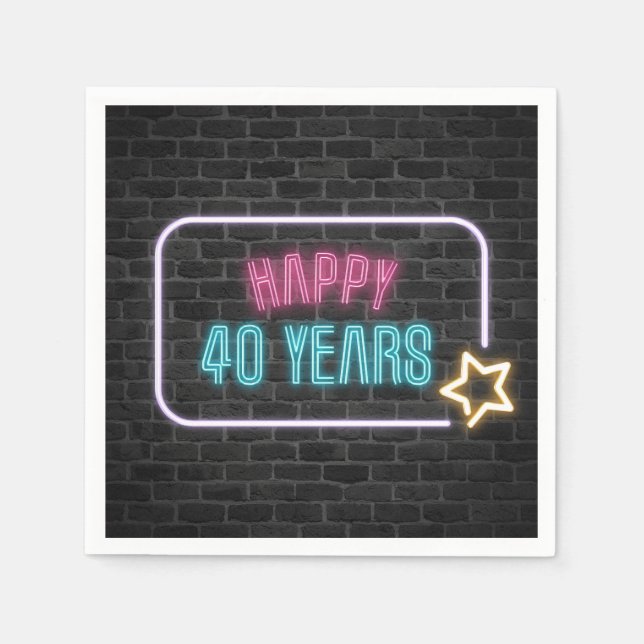 Serviette En Papier Neon 40e Marque d'anniversaire en brique (Devant)