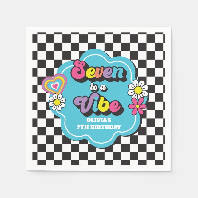 Serviette En Papier Neon 90s Retro Seven est un Vibe 7e anniversaire (Devant)