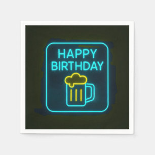 Serviette En Papier Neon Birthday Bière Mug Sur Noir