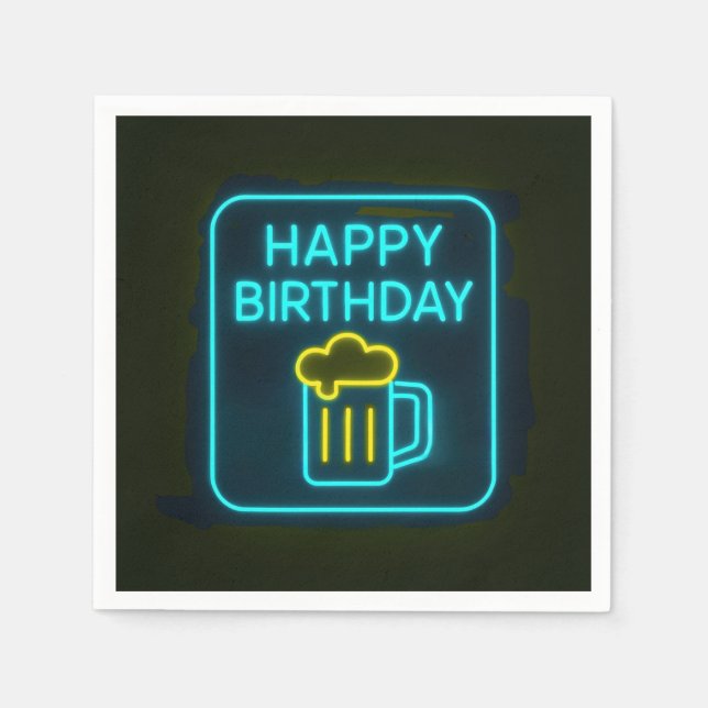 Serviette En Papier Neon Birthday Bière Mug Sur Noir (Devant)