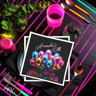 Serviette En Papier Neon Blacklight Ballons Cocktail Anniversaire