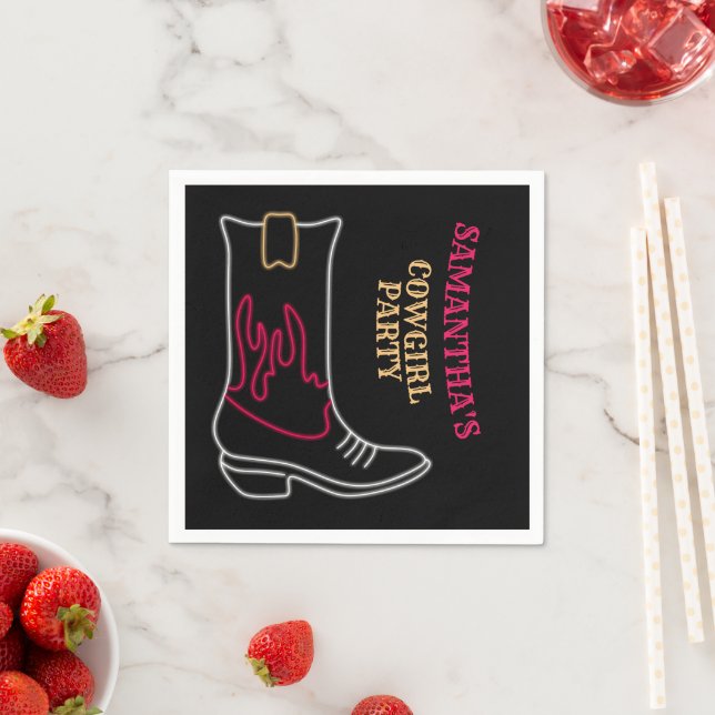 Serviette En Papier Neon Cowboy/ Cowgirl Boot Party (En situation)