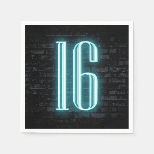 Serviette En Papier Neon fête 16e anniversaire Connexion mur de brique (Devant)