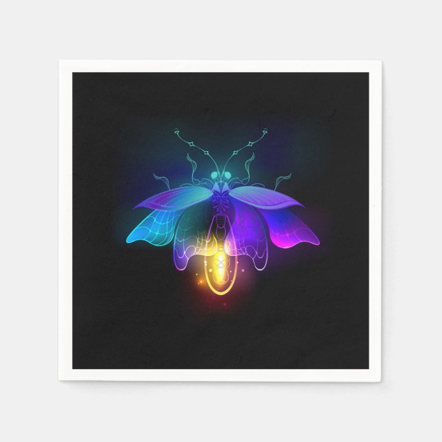 Serviette En Papier Neon Firefly sur noir (Devant)