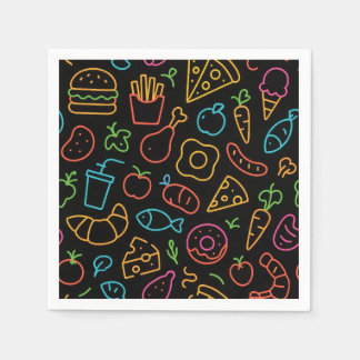 Serviette En Papier Neon Food Outline Motif sans couture