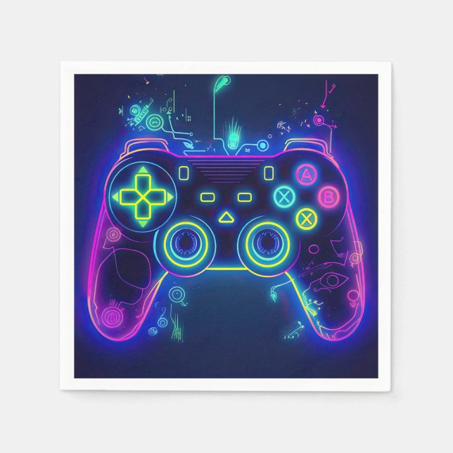 Serviette En Papier Neon Gamer Arcade Video Game Level Up Anniversaire (Devant)
