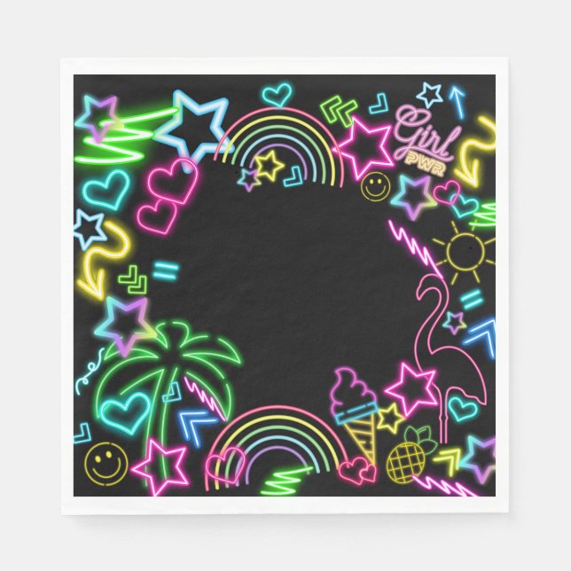 Serviette En Papier Neon Glow in Dark, Rainbow Cheetah print (Devant)