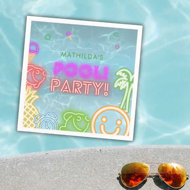 Serviette En Papier Neon Glow Pool Party Any Age Birthday  (Créateur téléchargé)