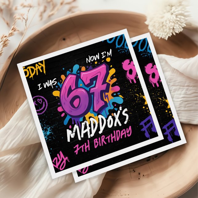 Serviette En Papier Neon Graffiti 6 7 Meme Trend Six Seven Birthday (Créateur téléchargé)