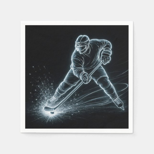 Serviette En Papier Neon Hockey Player On Ice (Devant)