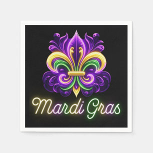Serviette En Papier Neon Mardi Gras Fleur de lis coloré