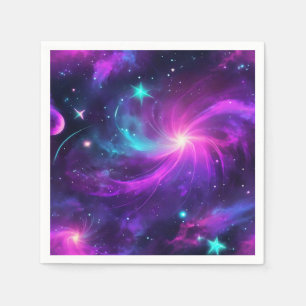 Serviette En Papier Neon Nebula Galaxy Avec Étoiles