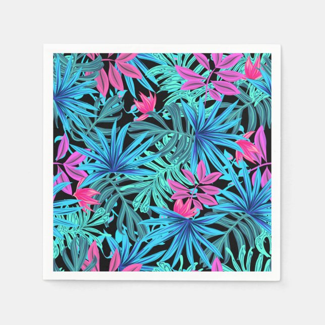 Serviette En Papier Neon Pink and Blue Tropical Plant Pattern (Devant)