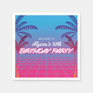 Serviette En Papier Neon Pink Blue Retro 80s Theme Anniversaire