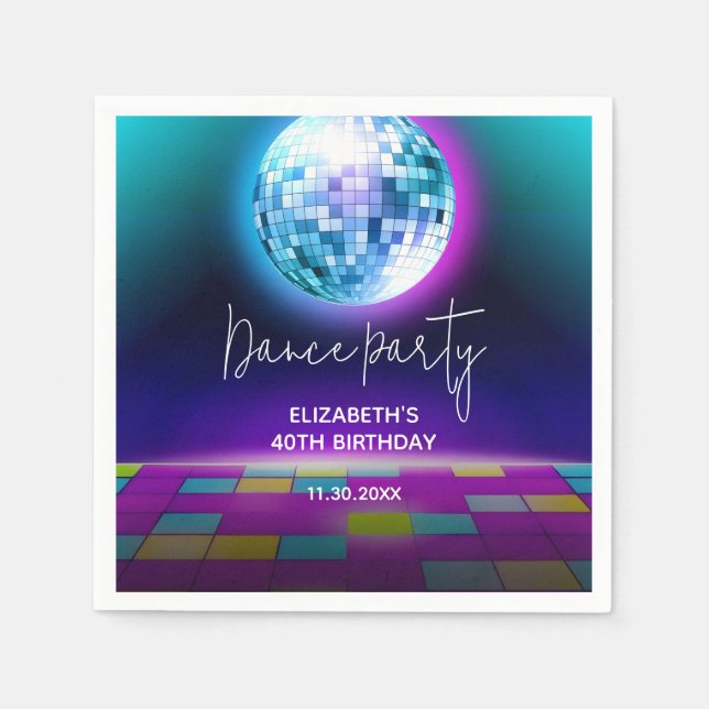 Serviette En Papier Neon Retro Danse Disco Anniversaire Bienvenue (Devant)
