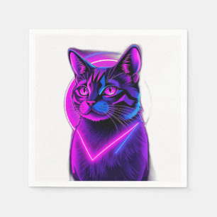 Serviette En Papier Neon Synthwave Cat Art