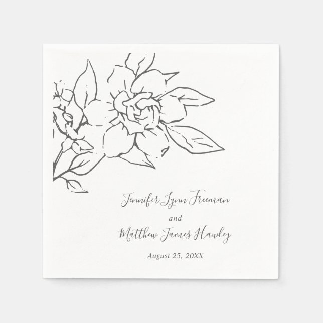 Serviette En Papier Neutral Line Art Floral Mariage élégant (Devant)