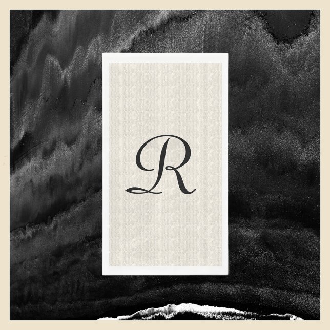 Serviette En Papier Neutre Faux Burlap Off Blanc Monogramme (Créateur téléchargé)