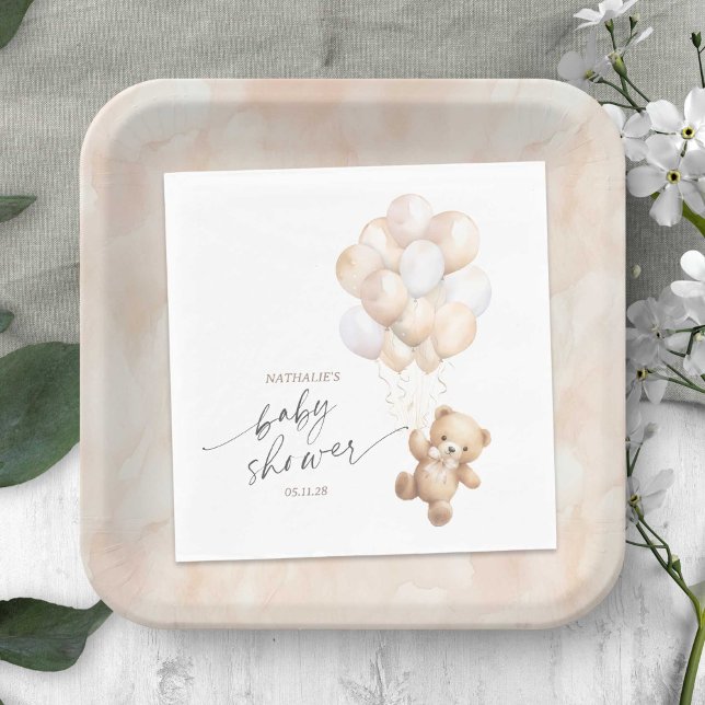 Serviette En Papier Neutre Sur Le Sexe Nous Pouvons Attendre La Douche (Gender Neutral We Can Bearly Wait, Teddy Bear Themed Baby Boy Shower Napkin.)