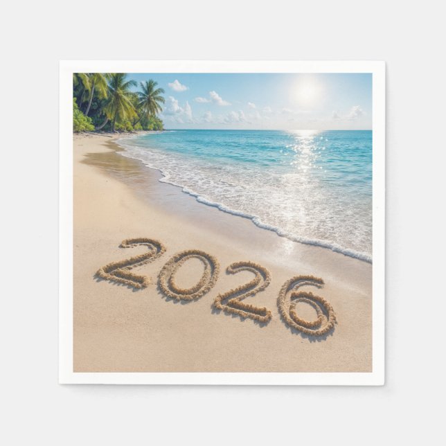 Serviette En Papier New Year 2026 Text On a Tropical Beach (Devant)