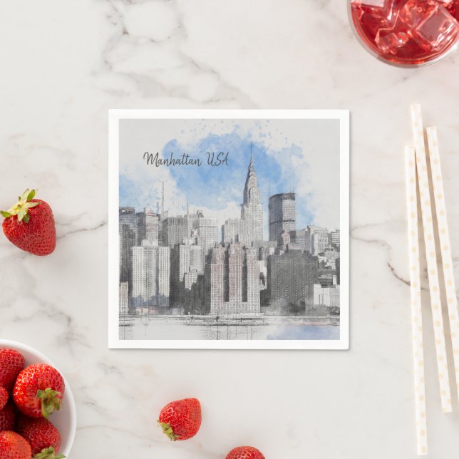 Serviette En Papier New York City Manhattan Skyline (En situation)
