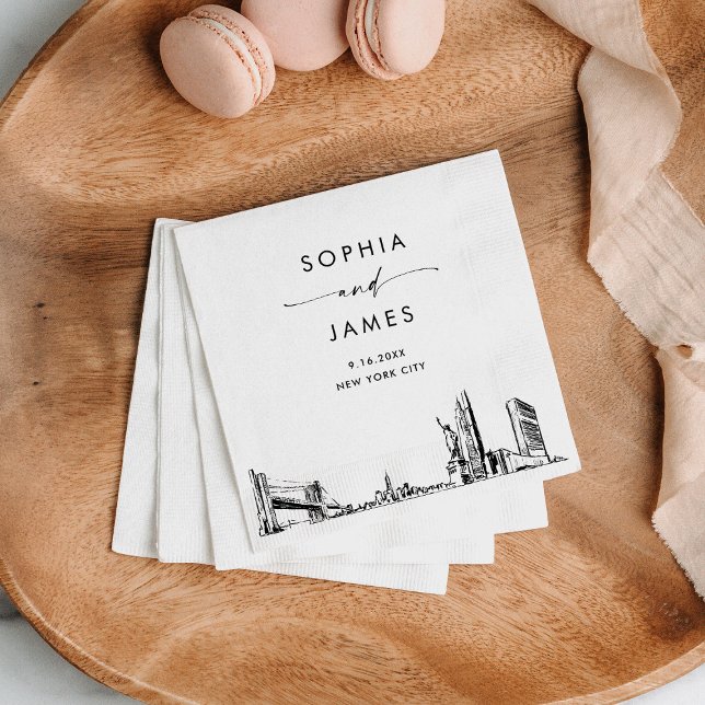 Serviette En Papier New York City Skyline Modern Mariage Cocktail (Créateur téléchargé)