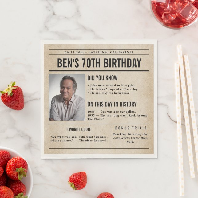 Serviette En Papier Newspaper Birthday News Funny Humorous Men 70th (En situation)