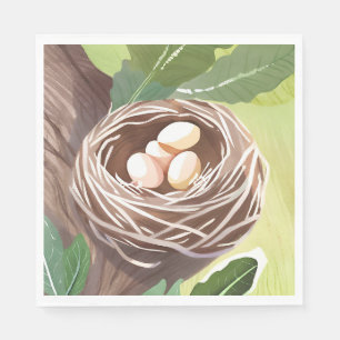 Serviette En Papier Nid d'oiseau Œufs de nature à l'aquarelle